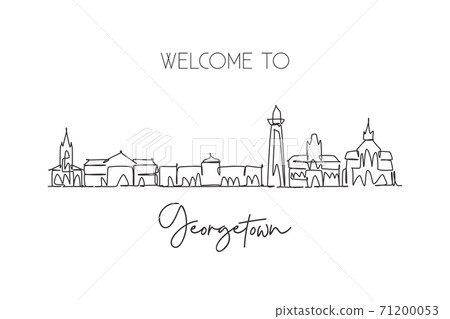 Single continuous line drawing of Georgetown skyline, Guyana. Famous city scraper landscape postcard. World travel destination concept. Editable stroke modern one line draw design vector illustration 71200053