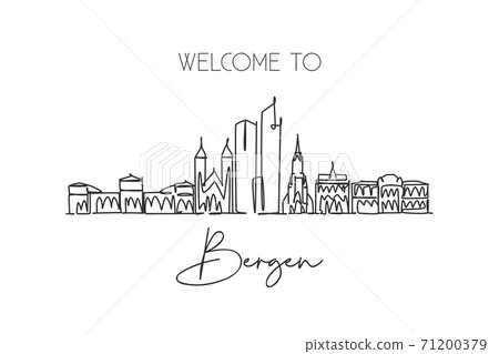 Single continuous line drawing of Bergen city... - Stock Illustration ...