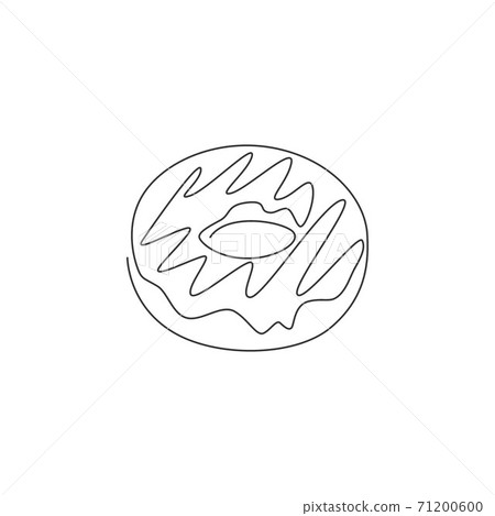 One single line drawing of fresh sweet donuts store logo vector graphic illustration. Doughnut fast food cafe menu and restaurant badge concept. Modern continuous line draw design street food logotype 71200600