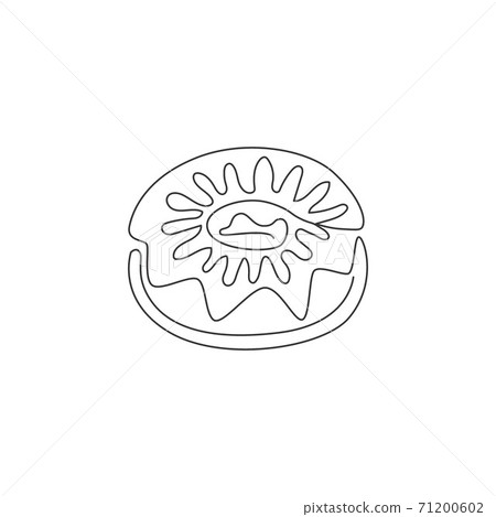 One continuous line drawing of fresh sweet delicious American donuts restaurant logo emblem. Fast food doughnut cafe shop logotype template concept. Modern single line draw design vector illustration 71200602