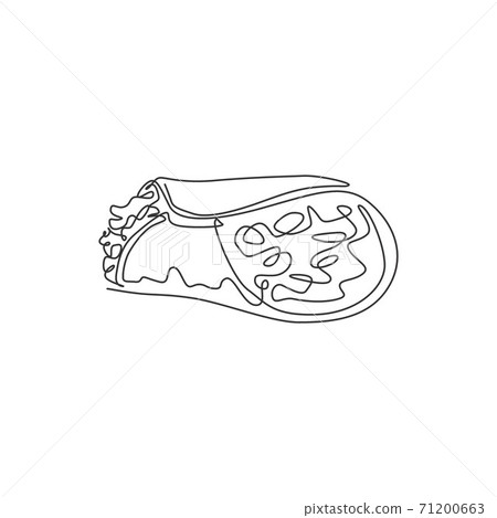 One single line drawing of fresh hot spicy Mexican burritos logo vector illustration. Traditional food cafe menu and restaurant badge concept. Modern continuous line draw design street food logotype One single line drawing of fresh hot spicy Mexican burritos logo vector illustration. Traditional food cafe menu and restaurant badge concept. Modern continuous line draw design street food logotype 71200663