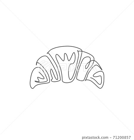 Single continuous line drawing of stylized sweet croissant shop logo label. Emblem pastry restaurant concept. Modern one line draw design vector illustration for cafe, store or food delivery service 71200857