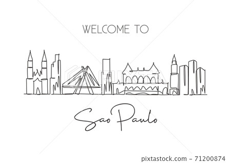 One single line drawing of Sao Paulo city skyline, Brazil. World historical town landscape. Best place holiday destination wall decor poster art. Trendy continuous line draw design vector illustration One single line drawing of Sao Paulo city skyline, Brazil. World historical town landscape. Best place holiday destination wall decor poster art. Trendy continuous line draw design vector illustration 71200874
