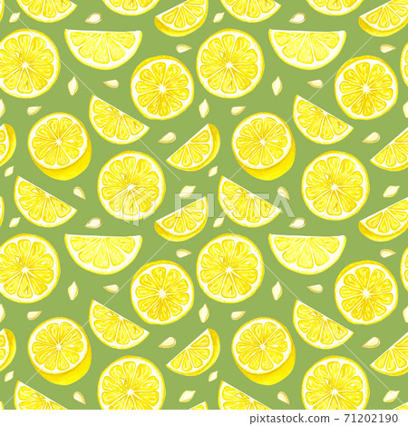 Watercolor lemon seamless patten. Hand drawn lemon tree fruits, leaves. 71202190