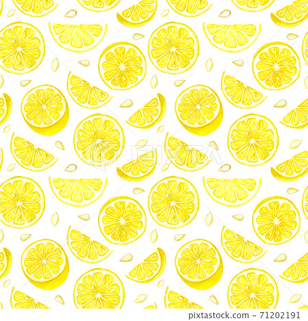 Watercolor lemon seamless patten. Hand drawn lemon tree fruits, leaves. 71202191