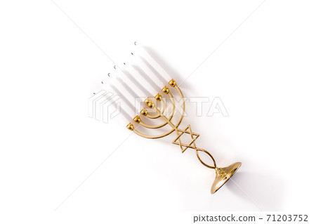 Jewish Hanukkah menorah isolated on white background.  71203752