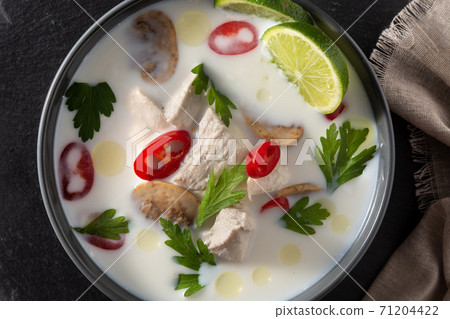 Traditional Thai food Tom Kha Gai in bowl 71204422