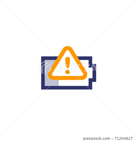 Battery warning vector icon on white 71204827