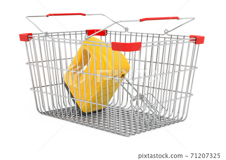 Hand kitchen mixer inside shopping basket, 3D rendering 71207325