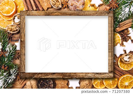 Christmas frame mockup template background decorations cookies spices 71207380