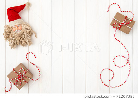 Christmas decoration gift box bright wooden background Christmas decoration gift box bright wooden background 71207385