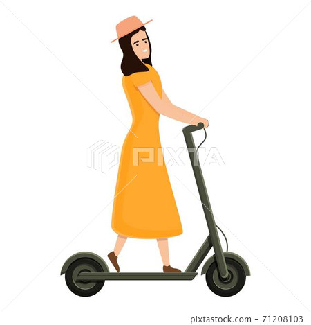 Girl with hat electric scooter icon, cartoon style Girl with hat electric scooter icon, cartoon style 71208103