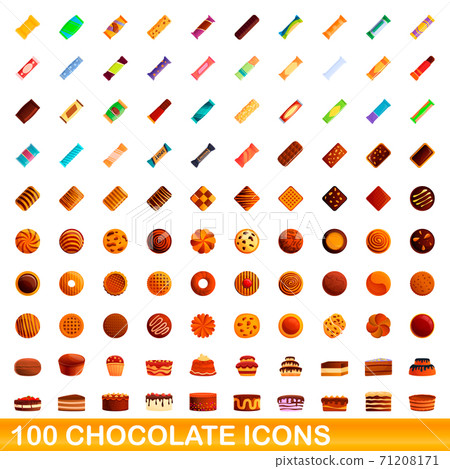 100 chocolate icons set, cartoon style 100 chocolate icons set, cartoon style 71208171