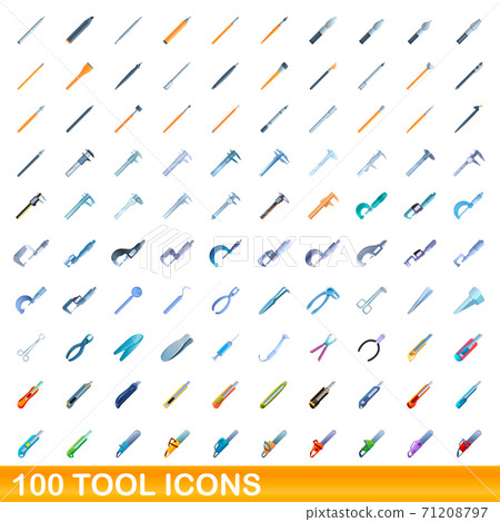 100 tool icons set, cartoon style 71208797