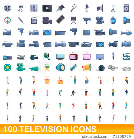 100 television icons set, cartoon style 71208799