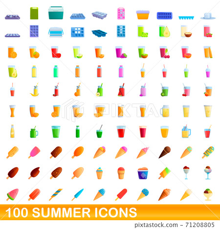 100 summer icons set, cartoon style 100 summer icons set, cartoon style 71208805