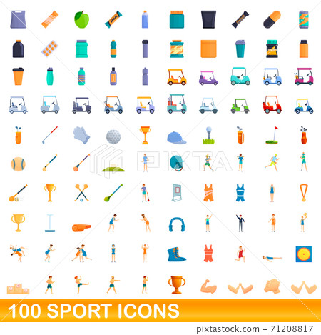 100 sport icons set, cartoon style 100 sport icons set, cartoon style 71208817