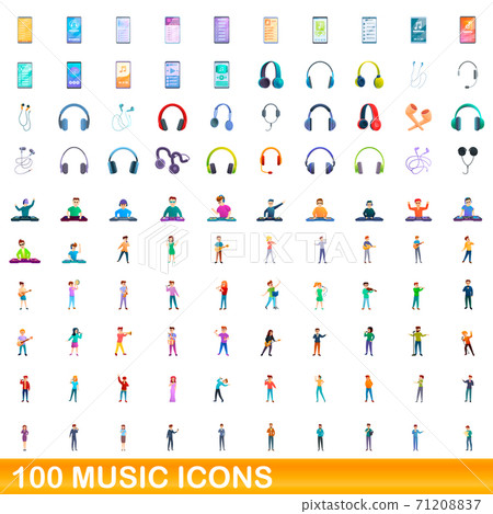 100 music icons set, cartoon style 71208837
