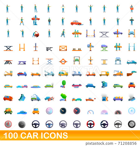 100 car icons set, cartoon style 100 car icons set, cartoon style 71208856
