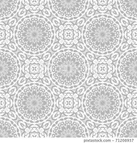 Geometrical grey and white pattern with beautiful ornate , complex texture with floral elements 71208937