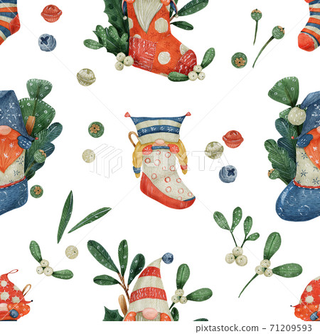Christmas gnomes watercolor seamless pattern Christmas gnomes watercolor seamless pattern 71209593