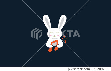 animal pets rabbit with note music song cute logo vector icon design