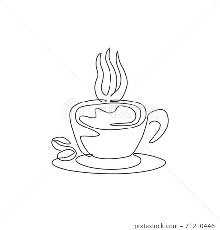 One continuous line drawing of fresh aromatic espresso cup of coffee logo emblem. Beverage coffee shop logotype template concept. Modern single line draw design cafe drink store vector illustration 71210446