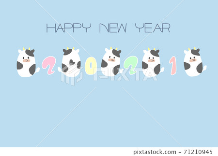 2021 Round cow's cute ox year illustration New Year's card 2021 Round cow's cute ox year illustration New Year's card 71210945