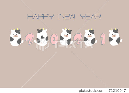 2021年丸井牛肉的可愛的年底插圖新年賀卡 2021年丸井牛肉的可愛的年底插圖新年賀卡 71210947