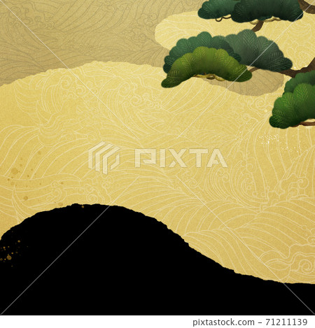 Japanese-style background with pine and waves-there are multiple variations 71211139