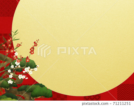 祝賀紅色格仔圖案和松枝梅 71211251