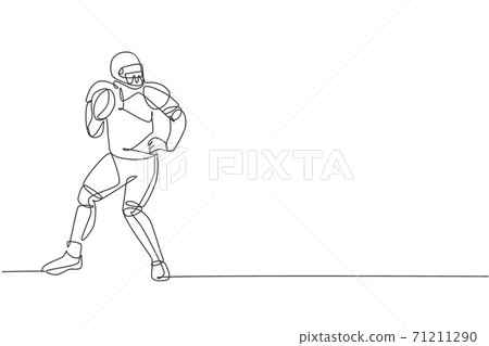 Single continuous line drawing of young agile man american football player stand stance to pass the ball for competition media. Sport exercise concept. Trendy one line draw design vector illustration 71211290