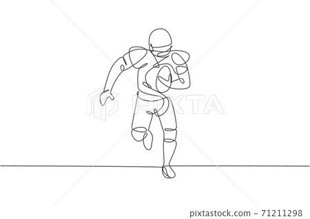 Single continuous line drawing of young agile american football player running fast towards goal line for competition media. Sport exercise concept. Trendy one line draw design vector illustration 71211298