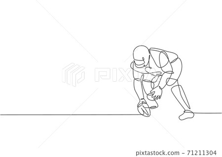 Continuous one line drawing american football player going to make pass  Stock Vector