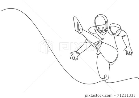 Single continuous line drawing of young agile man american football player kicking the ball with his foot for competition media. Sport exercise concept. Trendy one line draw design vector illustration 71211335