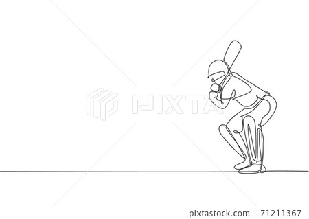 Continuous line drawing. Illustration shows a baseball player