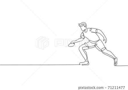 One single line drawing of energetic man table tennis player practice to hold rival smash vector illustration graphic. Sport concept. Modern continuous line draw design for ping pong tournament banner 71211477
