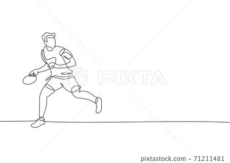 One single line drawing of young energetic man table tennis player run to catch the ball vector illustration. Sport training concept. Modern continuous line draw design for ping pong tournament banner One single line drawing of young energetic man table tennis player run to catch the ball vector illustration. Sport training concept. Modern continuous line draw design for ping pong tournament banner 71211481