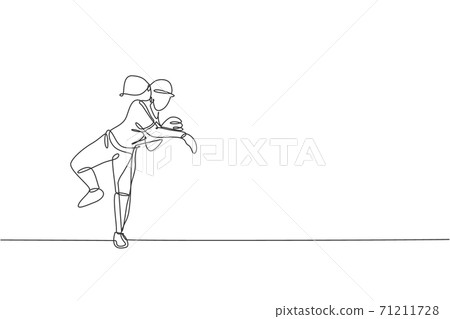 Baseball pitcher throws ball - vector illustration sketch hand drawn with  black lines, isolated on white background Stock Vector