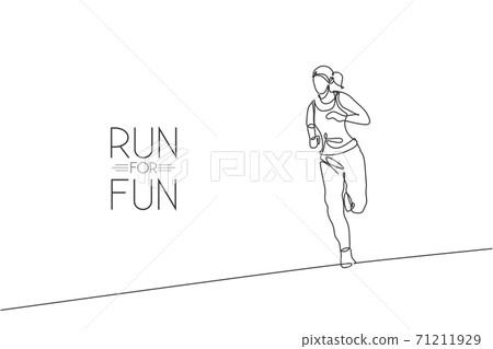 One Single Line Drawing Of Young Energetic Stock Illustration