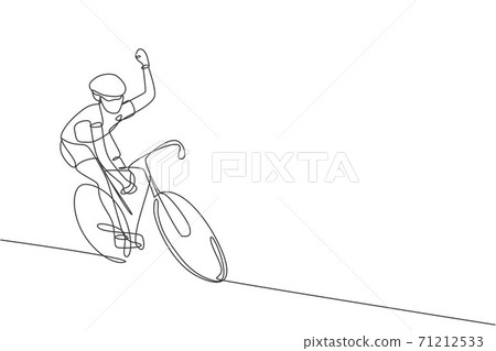 Single continuous line drawing man bicycle racer improve his speed at  training session getting out of smartphone screen. Mobile sport play  matches. Online bicycle game app. One line draw design vector 10336912