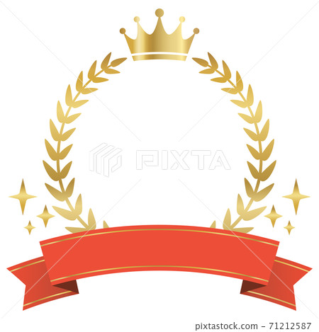 Gold laurel wreath and red ribbon ranking frame Gold laurel wreath and red ribbon ranking frame 71212587