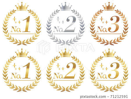 Gold, silver, bronze ranking laurel wreath set ranked 71212591