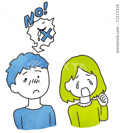 A crying girl and a boy who put up with crying when he was told "Don't cry" 71213328