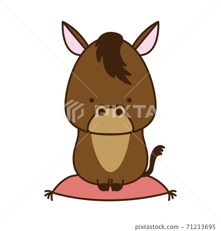 Illustration of a zodiac (horse) that can be used for New Year's cards sitting on a cushion 71213695