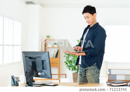 Telework Men Living Lifestyle Remote Work New Normal Business Telework Men Living Lifestyle Remote Work New Normal Business 71213745