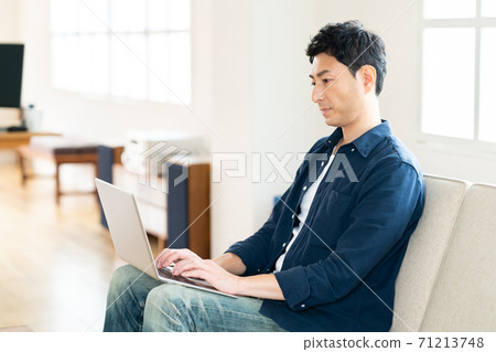 Telework Men Living Lifestyle Remote Work New Normal Business Telework Men Living Lifestyle Remote Work New Normal Business 71213748