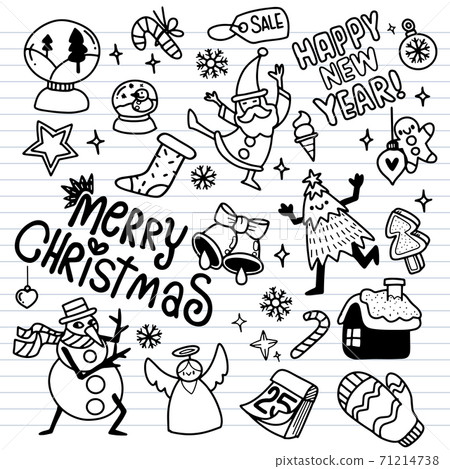 Doodle set of cute christmas characters and things