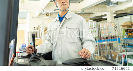 Male worker driving a forklift Male worker driving a forklift 71216601