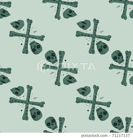 Seamless skeleton pattern with skulls and bones ornament. Blue palette horror danger artwork. Seamless skeleton pattern with skulls and bones ornament. Blue palette horror danger artwork. 71217137